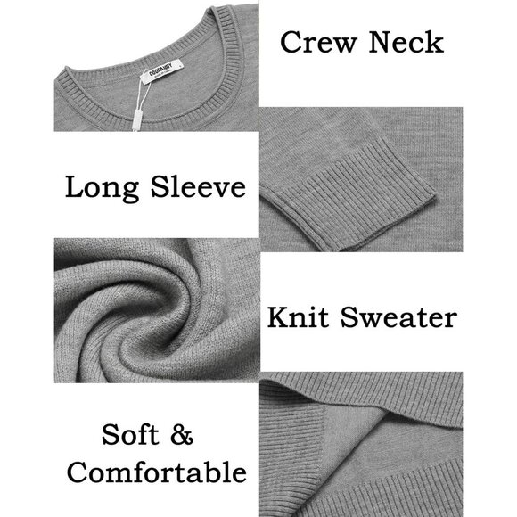 Mens Crewneck Sweater Pullover Knit Sweater Lightweight Sweaters with Ribbing Ed - Picture 5 of 5